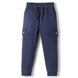 Pine Kids Cotton Elastane Woven Full Length Solid Color Trousers with Cargo Pocket - Navy Blue