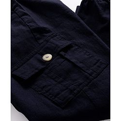 Pine Kids Cotton Elastane Woven Full Length Solid Color Trousers with Cargo Pocket - Navy Blue