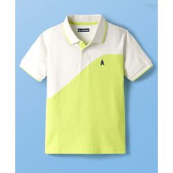 Pine Kids Cotton Knit Half Sleeves Cut & Sew Color Block Polo T-Shirt  - Neon Green