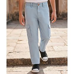 Pine Kids Cotton Woven Full Length Solid Coloured Trousers With Side Pockets - Light Blue