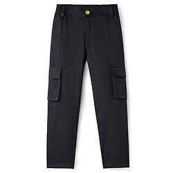 Pine Kids Cotton Elastane Full Length Solid Trouser - Black