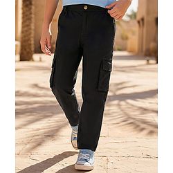 Pine Kids Cotton Elastane Full Length Solid Trouser - Black