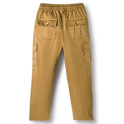Pine Kids Cotton Elastane Woven Full Length Solid Color Trousers Cargo Pocket - Khaki