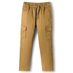 Pine Kids Cotton Elastane Woven Full Length Solid Color Trousers Cargo Pocket - Khaki