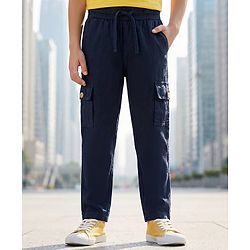 Pine Kids Cotton Elastane Woven Full Length Solid Color Trousers Cargo Pocket - Khaki