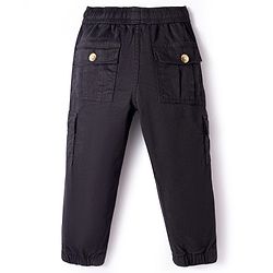 Pine Kids Cotton Elastane Woven Full Length Solid Coloured Cargo Pant - Black