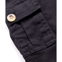 Pine Kids Cotton Elastane Woven Full Length Solid Coloured Cargo Pant - Black