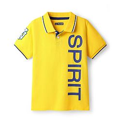 Pine Kids Cotton Knit Half Sleeves Polo T-Shirt with Text Print - Yellow