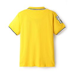 Pine Kids Cotton Knit Half Sleeves Polo T-Shirt with Text Print - Yellow