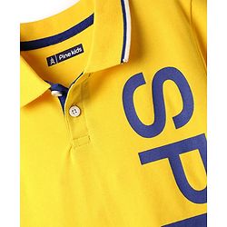 Pine Kids Cotton Knit Half Sleeves Polo T-Shirt with Text Print - Yellow