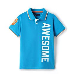 Pine Kids Cotton Knit Half Sleeves Polo T-Shirt with Awesome Text Print - Blue