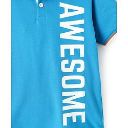 Pine Kids Cotton Knit Half Sleeves Polo T-Shirt with Awesome Text Print - Blue