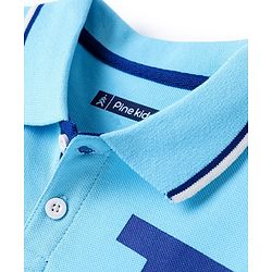 Pine Kids Cotton Knit Half Sleeves Polo T-Shirt with Player 2.0 Text Print - Light Blue
