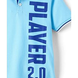 Pine Kids Cotton Knit Half Sleeves Polo T-Shirt with Player 2.0 Text Print - Light Blue