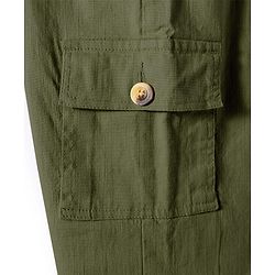 Pine Kids Cotton Elastane Woven Full Length Solid Color Cargo Pants With Pockets - Olive Green