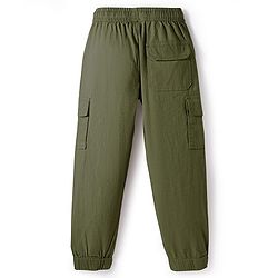 Pine Kids Cotton Elastane Woven Full Length Solid Color Cargo Pants With Pockets - Olive Green