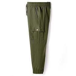 Pine Kids Cotton Elastane Woven Full Length Solid Color Cargo Pants With Pockets - Olive Green