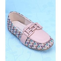 Pine Kids Slip On Ballerina with Applique with Monogram Print - Pink