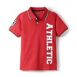 Pine Kids Cotton Knit Half Sleeves Polo T-Shirt with Athletic Text Print - Red