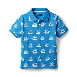 Pine Kids Cotton Knit Half Sleeves Polo T-Shirt with Nautical Print - Blue
