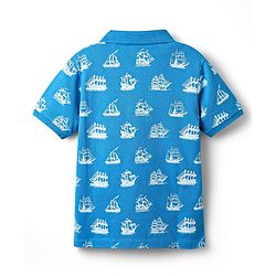 Pine Kids Cotton Knit Half Sleeves Polo T-Shirt with Nautical Print - Blue