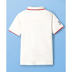Pine Kids Cotton Knit Half Sleeves Polo T-Shirt with Ledgend Text Embroidery - White