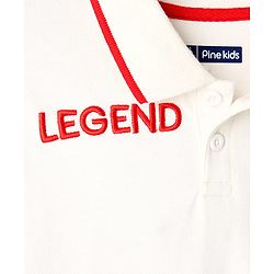 Pine Kids Cotton Knit Half Sleeves Polo T-Shirt with Ledgend Text Embroidery - White