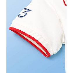 Pine Kids Cotton Knit Half Sleeves Polo T-Shirt with Ledgend Text Embroidery - White