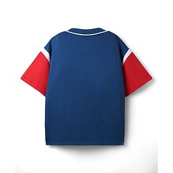 Pine Kids Disney Terry Knit Half Drop Shoulder Sleeves Polo T-Shirt with Mickey Mouse Print - Blue