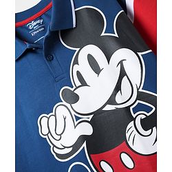 Pine Kids Disney Terry Knit Half Drop Shoulder Sleeves Polo T-Shirt with Mickey Mouse Print - Blue