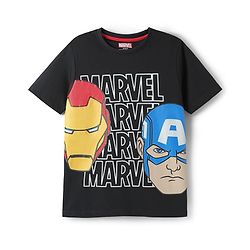 Pine Kids Marvel Single Jersey Knit Half Sleeves T-Shirt & Shorts Set with Avengers Graphics - Black