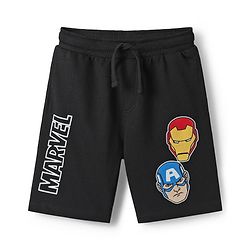Pine Kids Marvel Single Jersey Knit Half Sleeves T-Shirt & Shorts Set with Avengers Graphics - Black