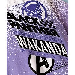 Pine Kids Marvel Single Jersey Knit Half Drop Shoulder Sleeves T-Shirt with Front & Back Black Panther Graphics & Badge Detailing - White & Purple