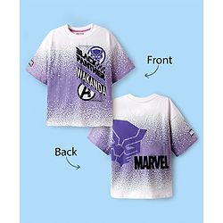 Pine Kids Marvel Single Jersey Knit Half Drop Shoulder Sleeves T-Shirt with Front & Back Black Panther Graphics & Badge Detailing - White & Purple