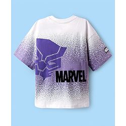 Pine Kids Marvel Single Jersey Knit Half Drop Shoulder Sleeves T-Shirt with Front & Back Black Panther Graphics & Badge Detailing - White & Purple