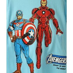 Pine Kids Marvel Single Jersey Knit Half Drop Shoulder Sleeves T-Shirt with Avengers Graphics - Light Blue