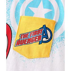 Pine Kids Marvel Single Jersey Knit Half Drop Shoulder Sleeves T-Shirt with Captain America Graphics & Pocket Detailing - White