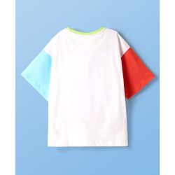 Pine Kids Disney Single Jersey Knit Half Drop Shoulder Sleeves Oversized T-Shirt with Chip n Dale Graphics - White