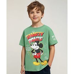 Pine Kids Marvel Single Jersey Knit Half Drop Shoulder Sleeves T-Shirt with Mickey Mouse Graphics - Olive Green