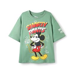 Pine Kids Marvel Single Jersey Knit Half Drop Shoulder Sleeves T-Shirt with Mickey Mouse Graphics - Olive Green