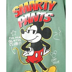 Pine Kids Marvel Single Jersey Knit Half Drop Shoulder Sleeves T-Shirt with Mickey Mouse Graphics - Olive Green