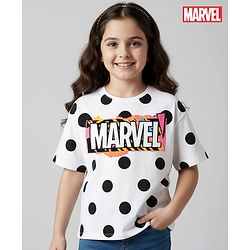 Pine Kids Marvel Single Jersey Knit Half Drop Shoulder Sleeves T-Shirt with Avengers Graphics - White
