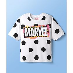Pine Kids Marvel Single Jersey Knit Half Drop Shoulder Sleeves T-Shirt with Avengers Graphics - White