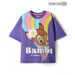 Pine Kids Disney Single Jersey Knit Half Drop Shoulder Sleeves Oversized T-Shirt with Bambi Graphics - Purple