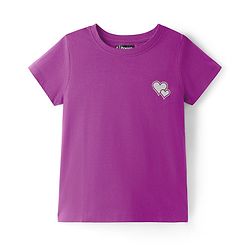 Pine Kids Cotton Knit Half Sleeves T-Shirt With Heart Print - Purple