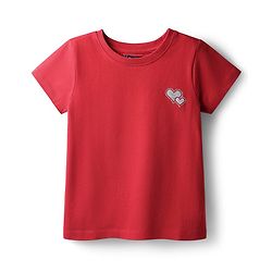 Pine Kids Cotton Knit Half Sleeves T-Shirt With Heart Print - Purple