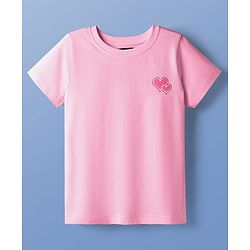 Pine Kids Cotton Knit Half Sleeves T-Shirt With Heart Print - Pink