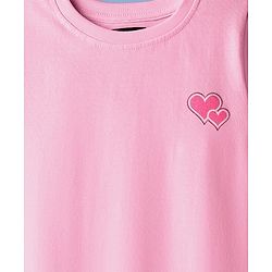Pine Kids Cotton Knit Half Sleeves T-Shirt With Heart Print - Pink