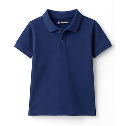 Pine Kids Cotton Knit Half Sleeves Solid Color Polo T-Shirt - Navy Blue