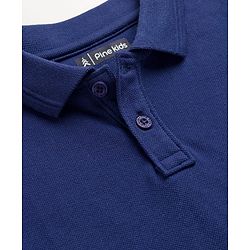 Pine Kids Cotton Knit Half Sleeves Solid Color Polo T-Shirt - Navy Blue